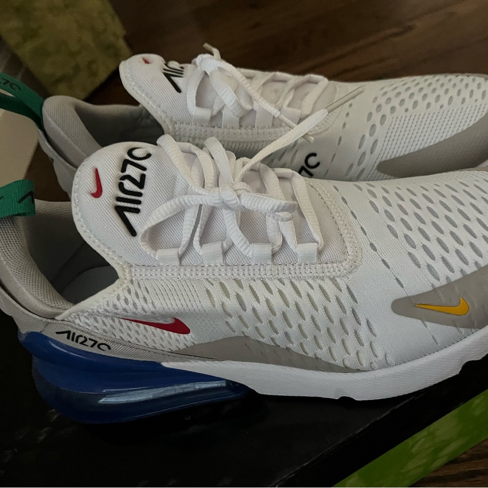 NWOT Unisex White Game Royal Nike Air Max 270.  Men’s size 8.5.  Women’s size 10